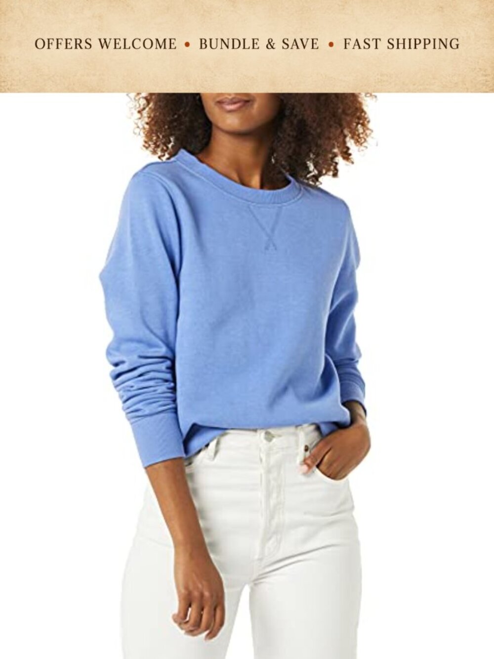 Womens Fleece Crewneck Pullover Sweatshirt Regular Fit Long Sleeve